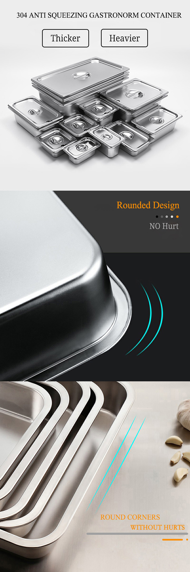 Stainless Steel GN Pans used in restaurants with lids from China