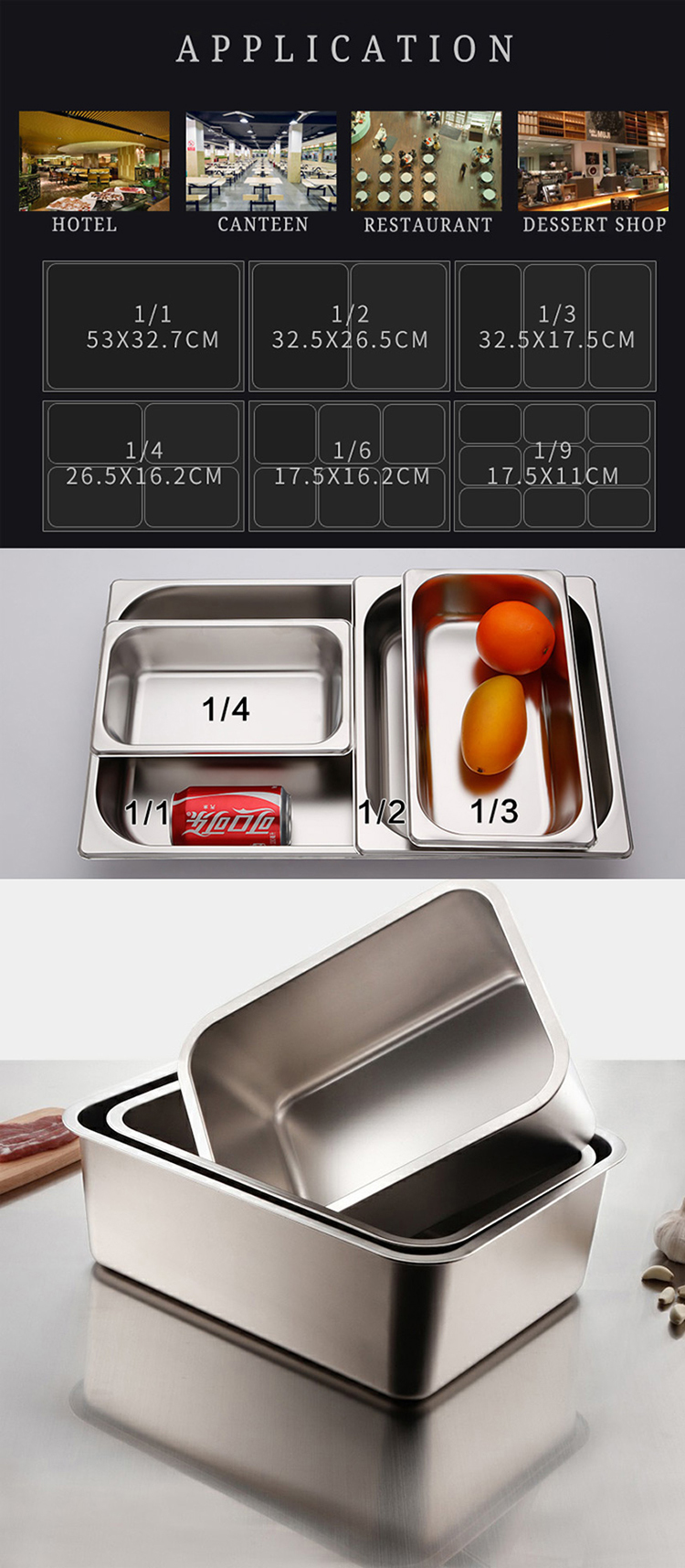 Stainless Steel GN Pans used in restaurants with lids from China